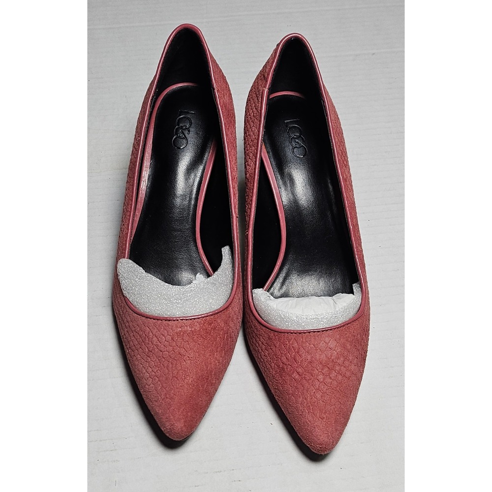 LOGO Lori Goldstein Liza Rose Lizard Embossed‎ Suede Pointed Toe Heels 5.5M